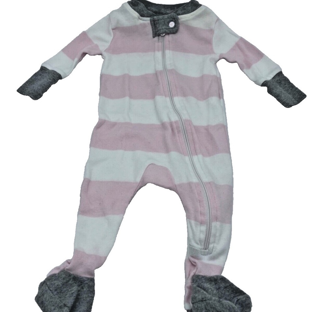 Burt's‎ Bees Baby Footed Pajamas; Pink/White Stripes; Newborn